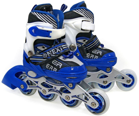 Роликовые коньки раздвижные размер 27-30 алюминиевая рама синий.
